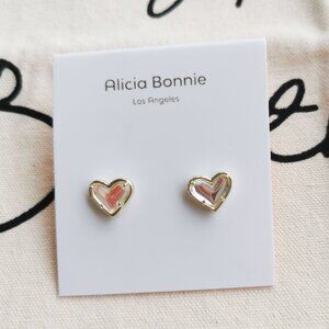 Alicia Bonnie Heart Stud Earrings - in Love - Dichroic Glass Gold